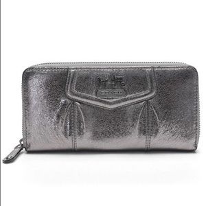 Coach Metallic Gunmetal Zipper Wallet